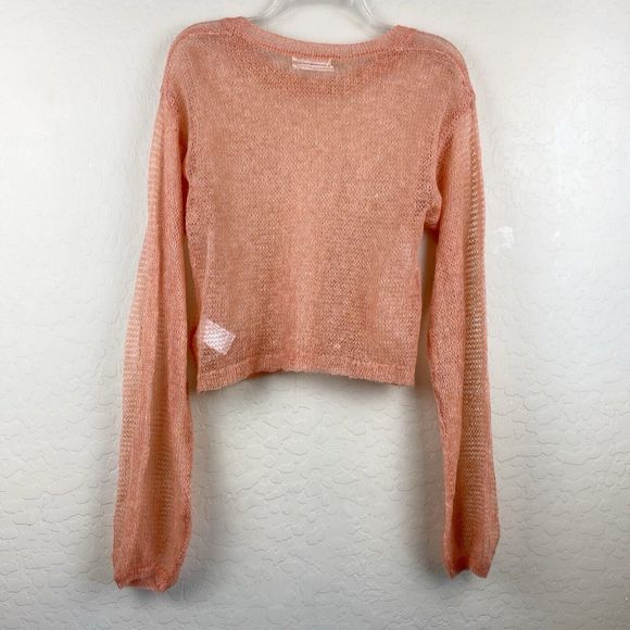 Urban Outfitters Wool Blend Fine Open Knit Sweater Peach Orange Size L Boho - Picture 4 of 8